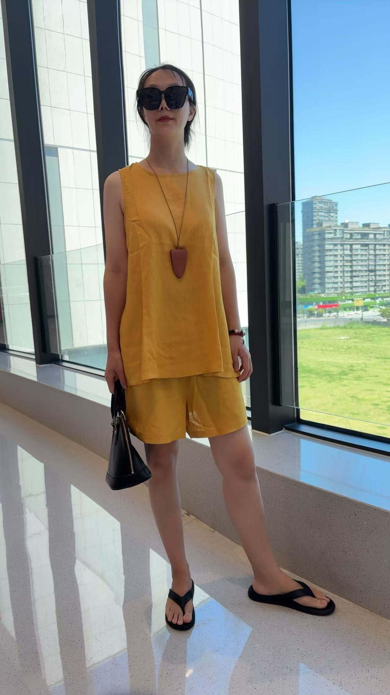 [当天发货]天丝亚麻纯欲露背小衫套装女夏季韩系高腰阔腿休闲短裤