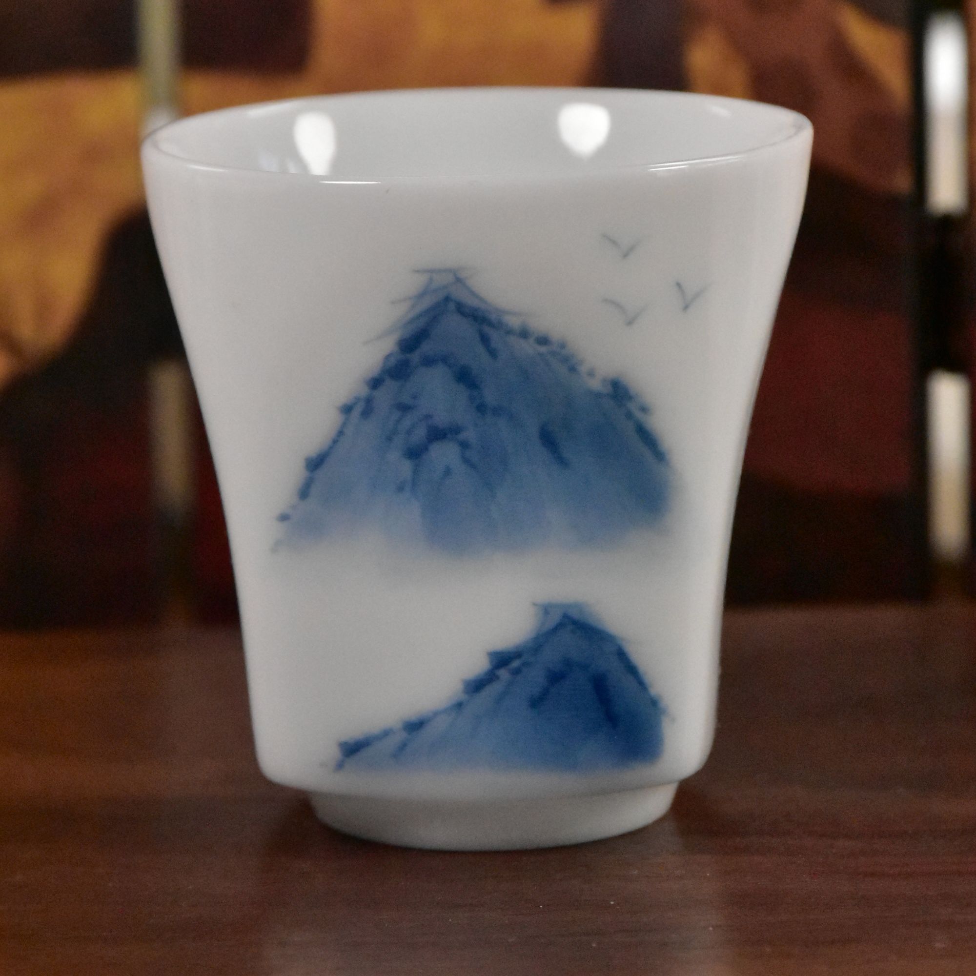 精品璞玉远山四方釉下彩高白瓷品茗杯办公家用商务适用送礼