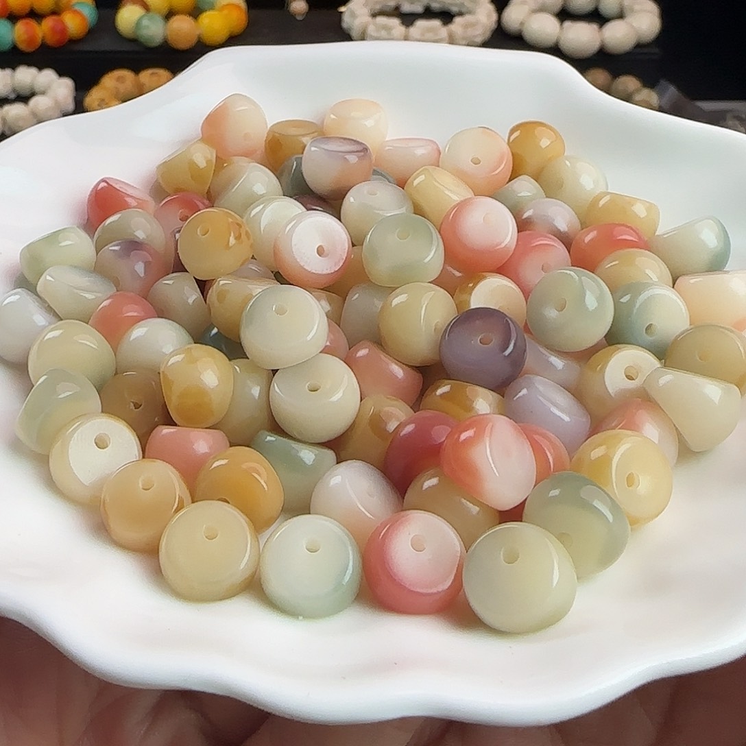 手串菩提根/象牙果卡12瓷玉粉紫三花蒜瓣100颗