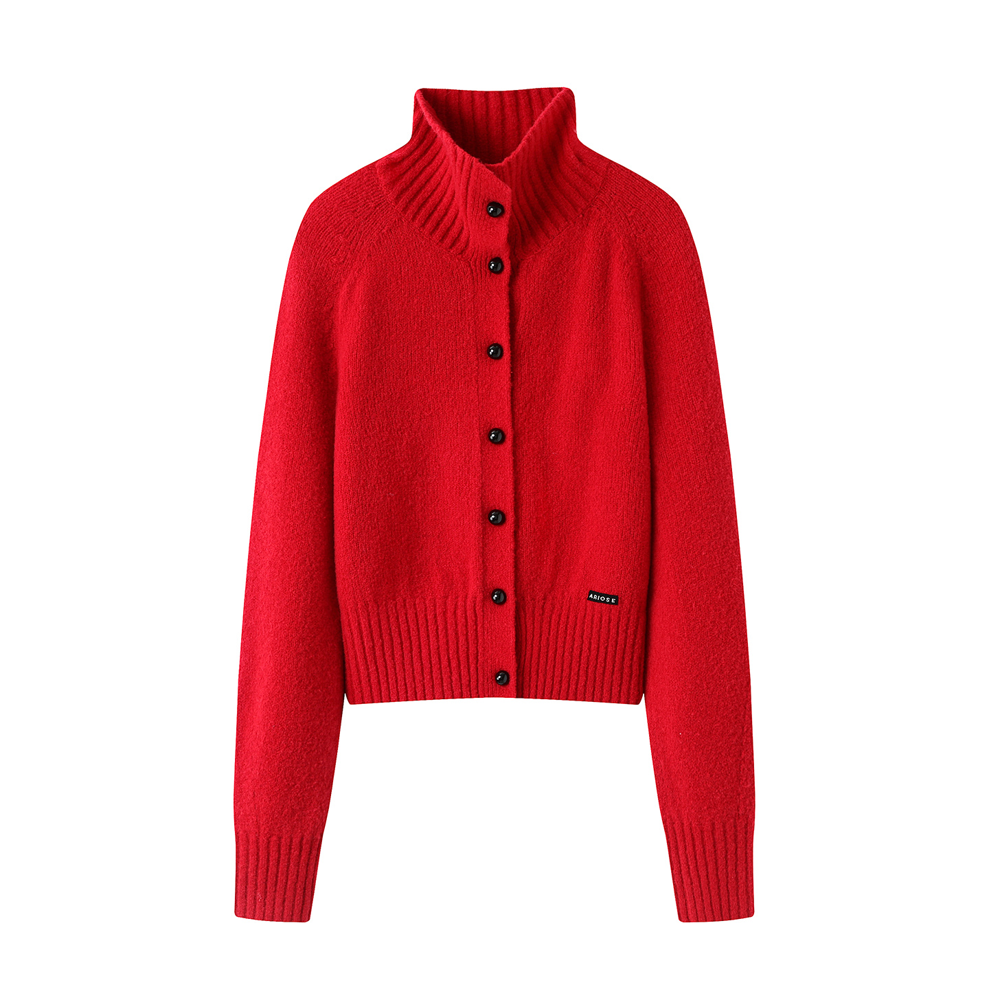 【艾家商场同款】2025秋新款翻领针织开衫女气质红色毛衣AR804019