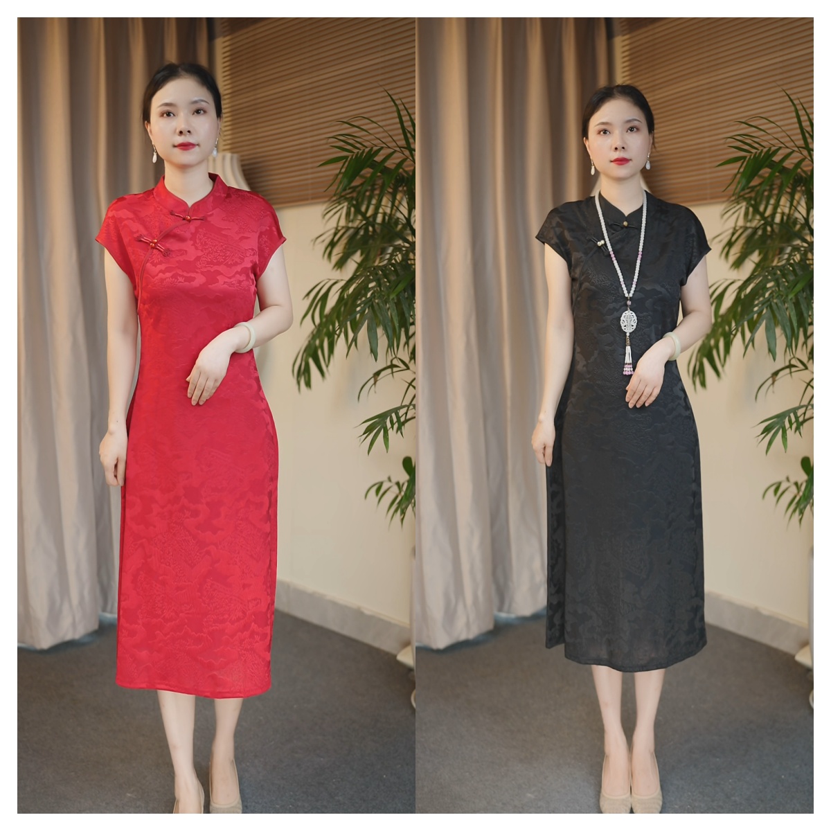 一字扣长旗袍中式植物花卉千金风旗袍中国风裙子少女高质感穿搭