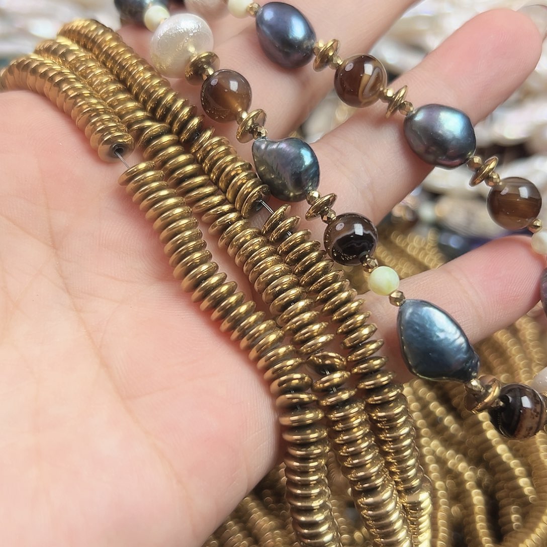 玛瑙/玉髓合金珠宝半成品A277. 飞碟配件不掉色一条6.6mm