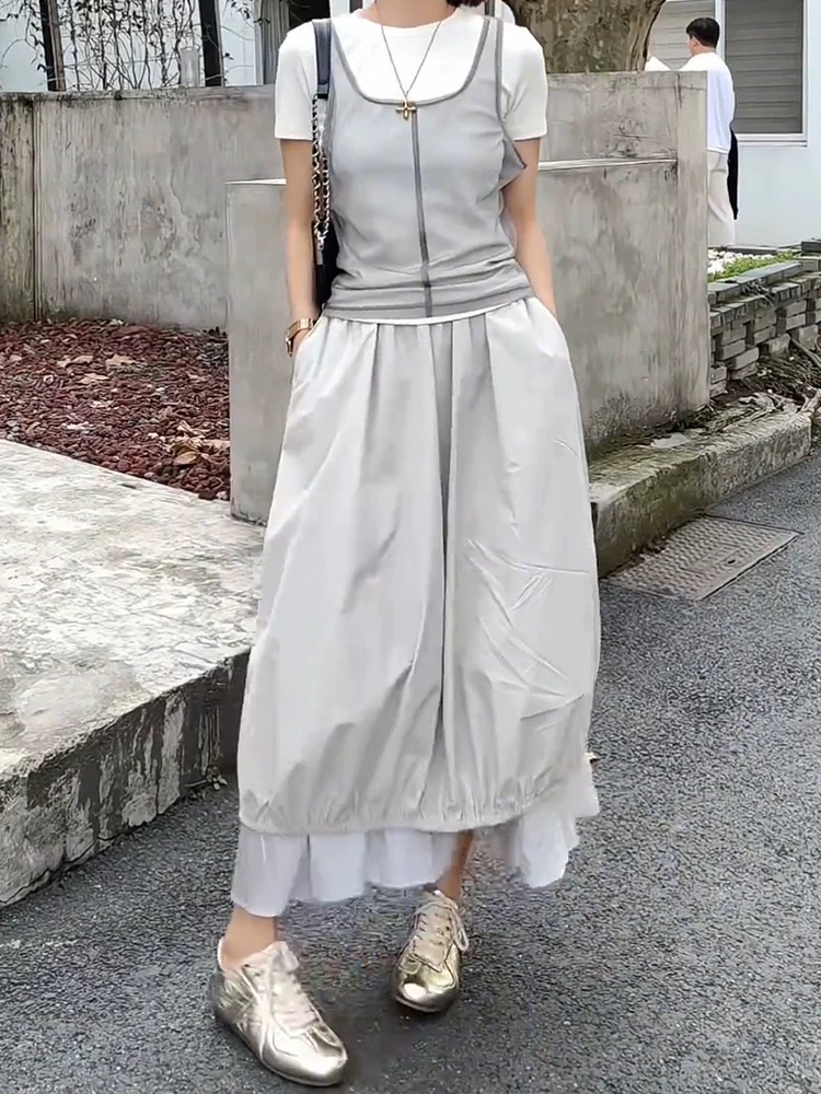 루루가−（小滋）韩国东大门花苞裙半身裙女新款设计感显瘦上衣两件套