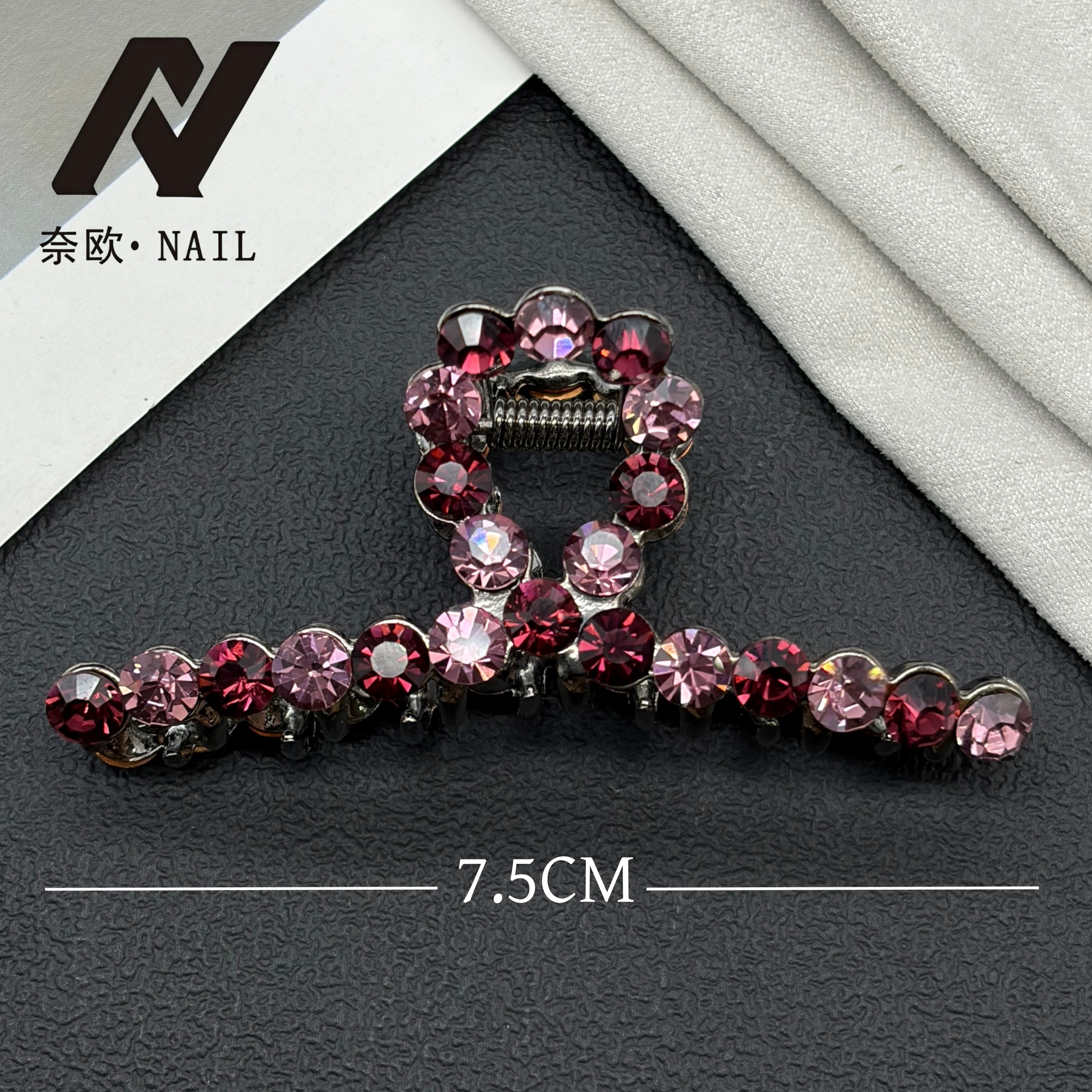 【NAIL·奈欧】设计师系列6572新年红色乌梅紫酱满钻鲨鱼夹抓夹