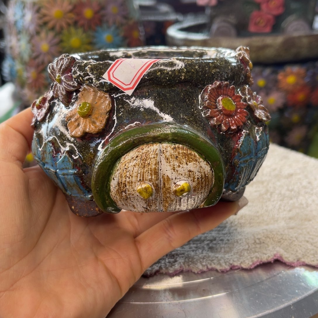 红陶粗砂陶手工花盆