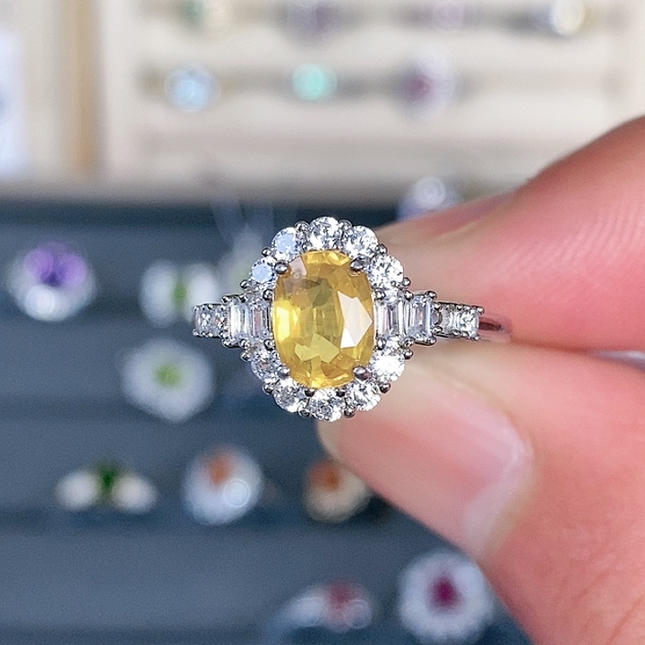 彩色蓝宝石戒指银S925镶嵌