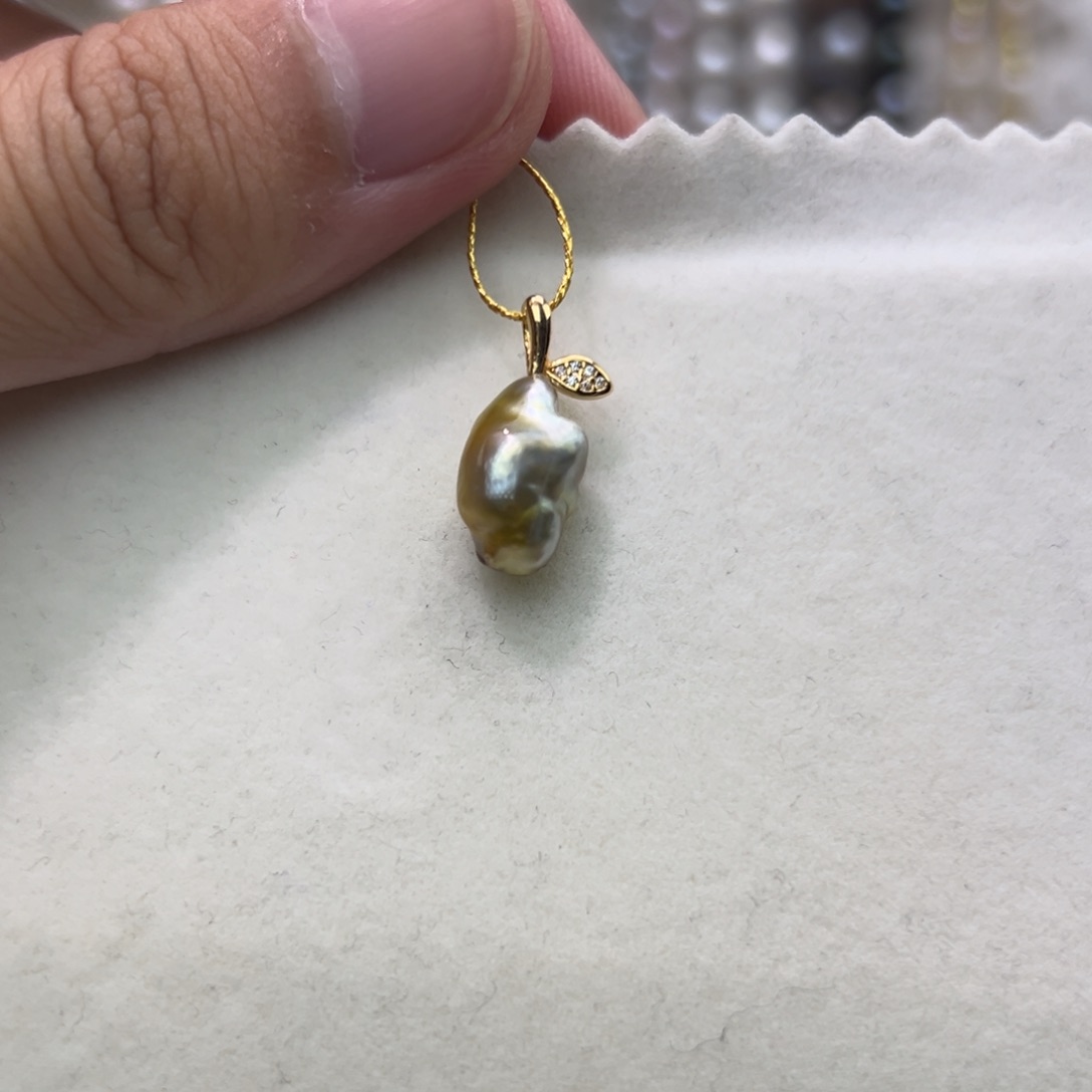 银S925镶嵌吊坠(不含链)海水珍珠海水金珠keshi叶子