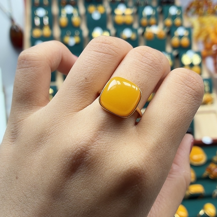 琥珀银S925镶嵌戒指