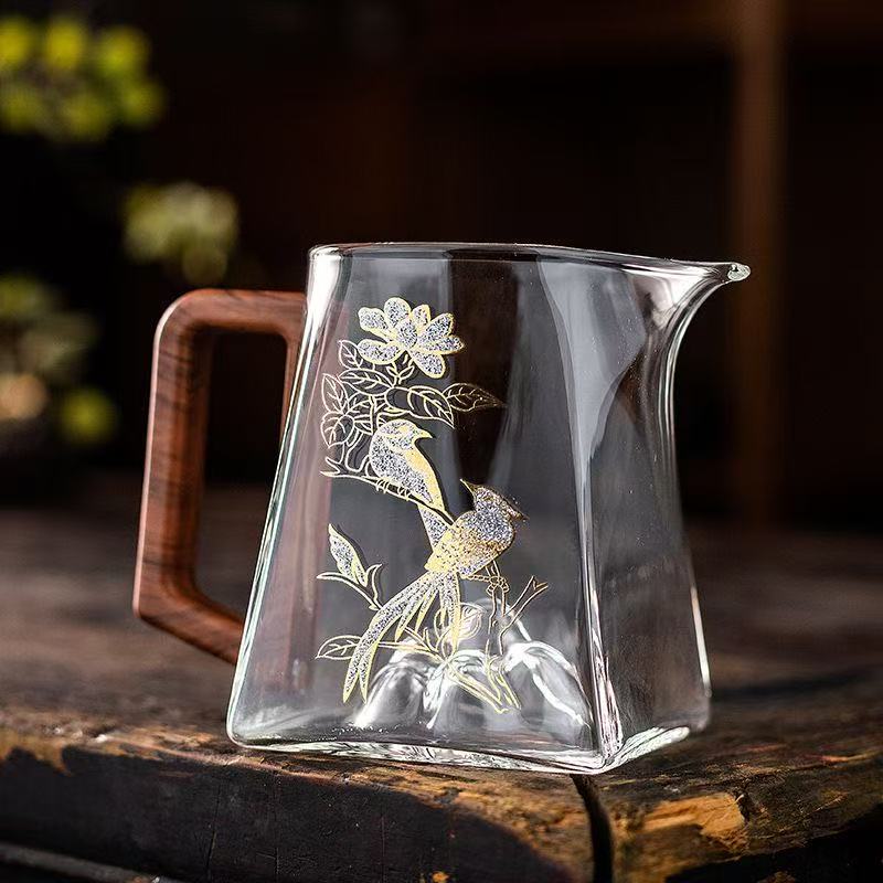 高硼硅玻璃公道杯新款功夫茶具茶海带木柄耐热分茶器高档倒茶公杯