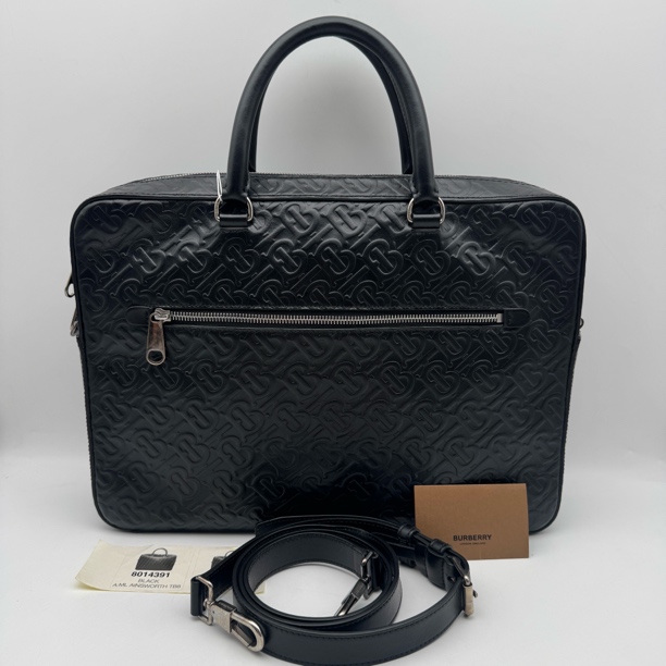 99新 BURBERRY/博柏利 98新黑色压纹牛皮手提公文包/2713