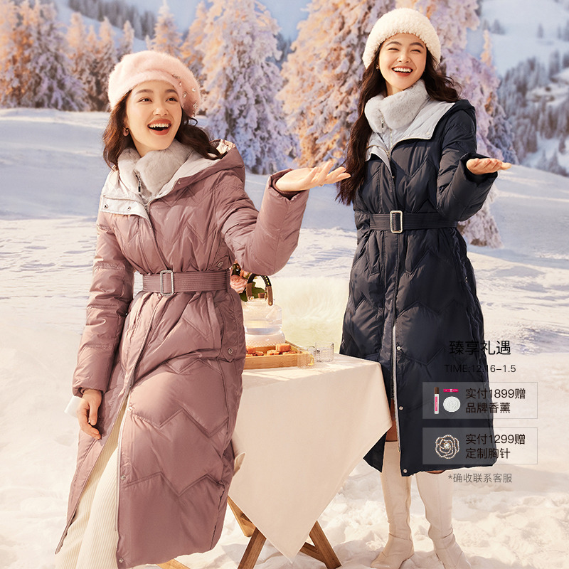 Koradior/珂莱蒂尔「90白鹅绒」兔毛领加厚连帽羽绒服KR00759U1