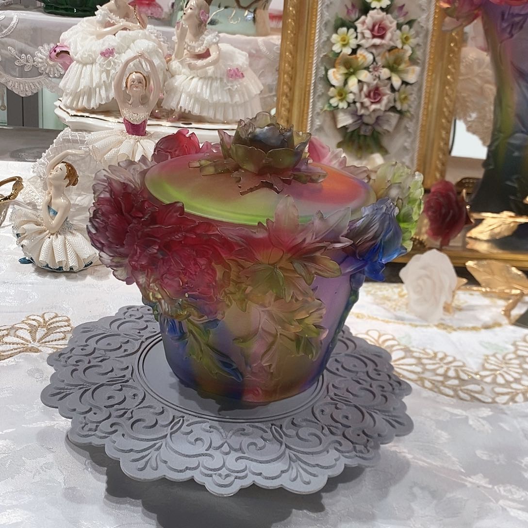 摆件QAA289脱蜡水晶牡丹花糖罐