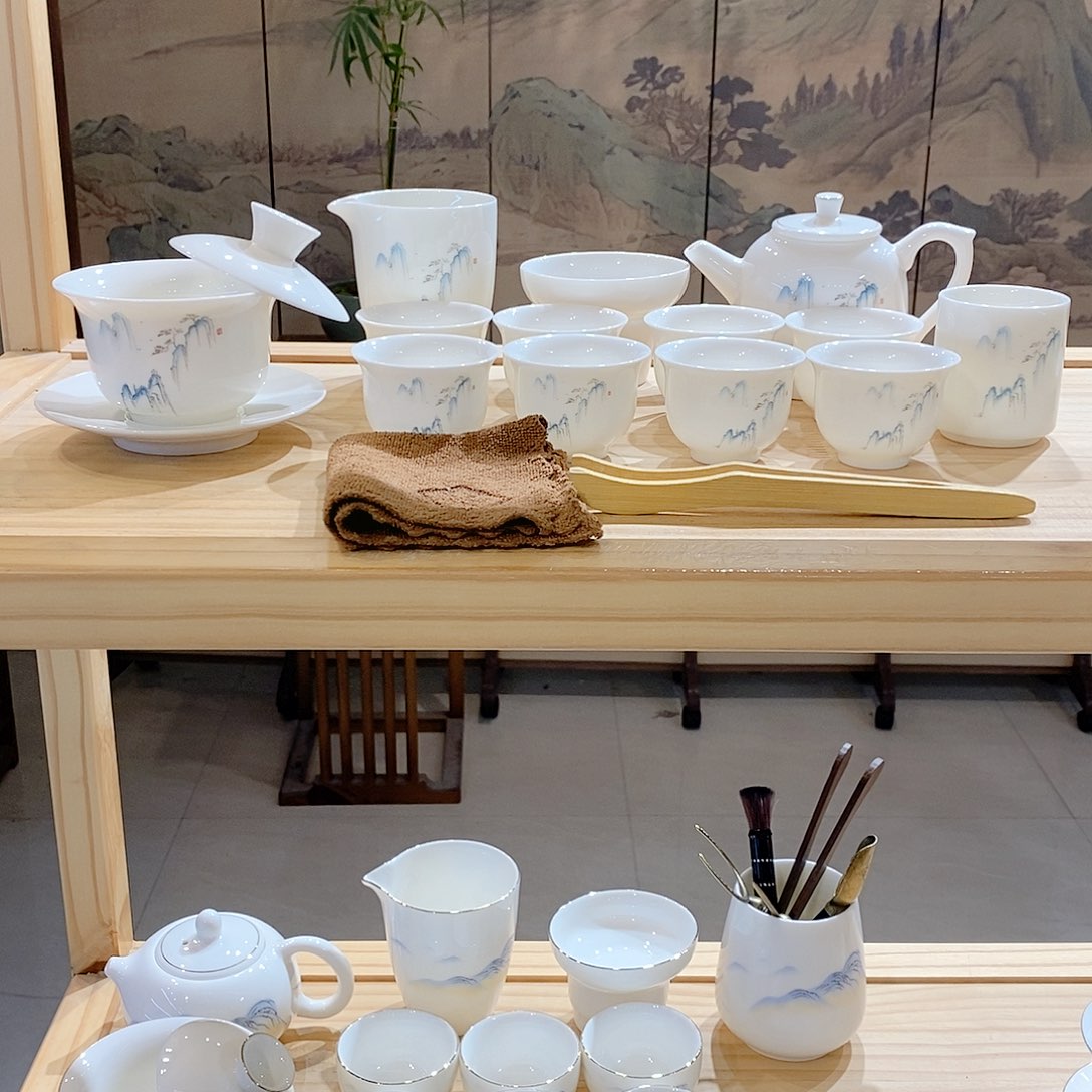 【墨城】羊脂玉瓷高山流水16头