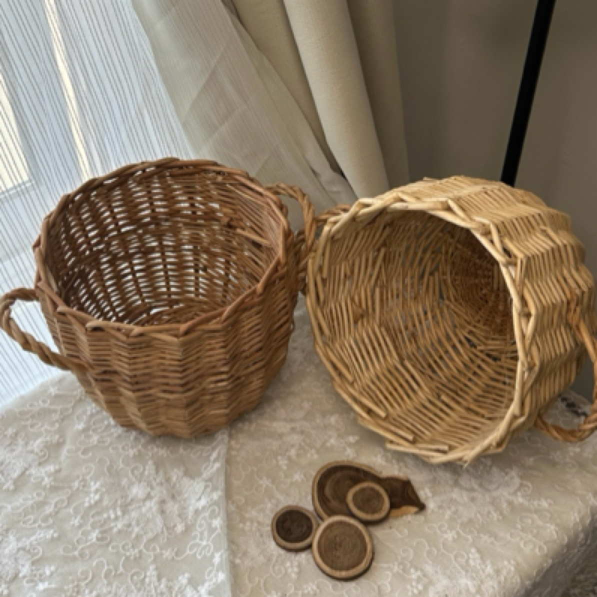 可爱小双耳「微瑕捡漏」柳编手工制作杂物收纳花盆底座可组合实用