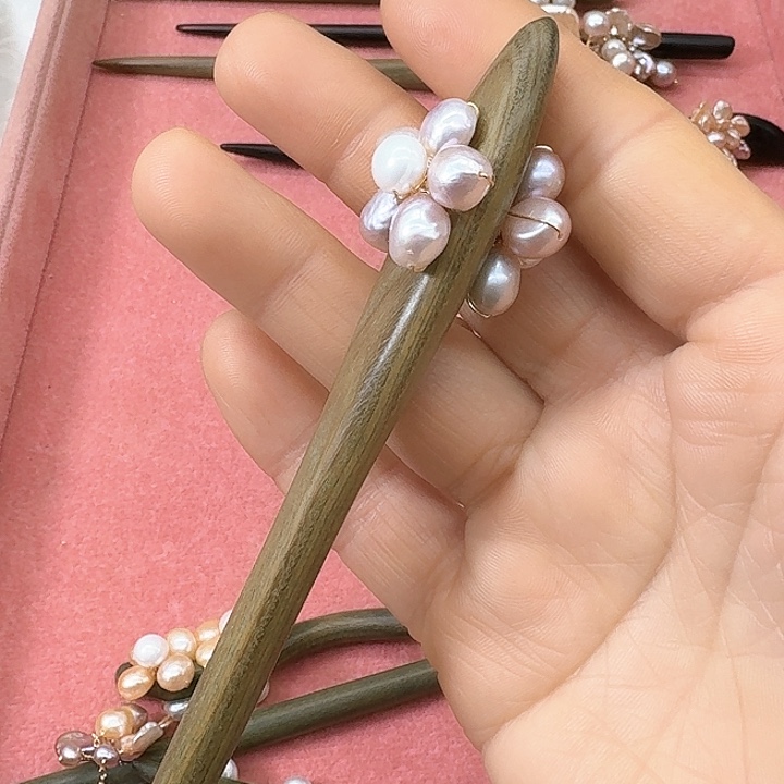 淡水珍珠发饰银S925镶嵌