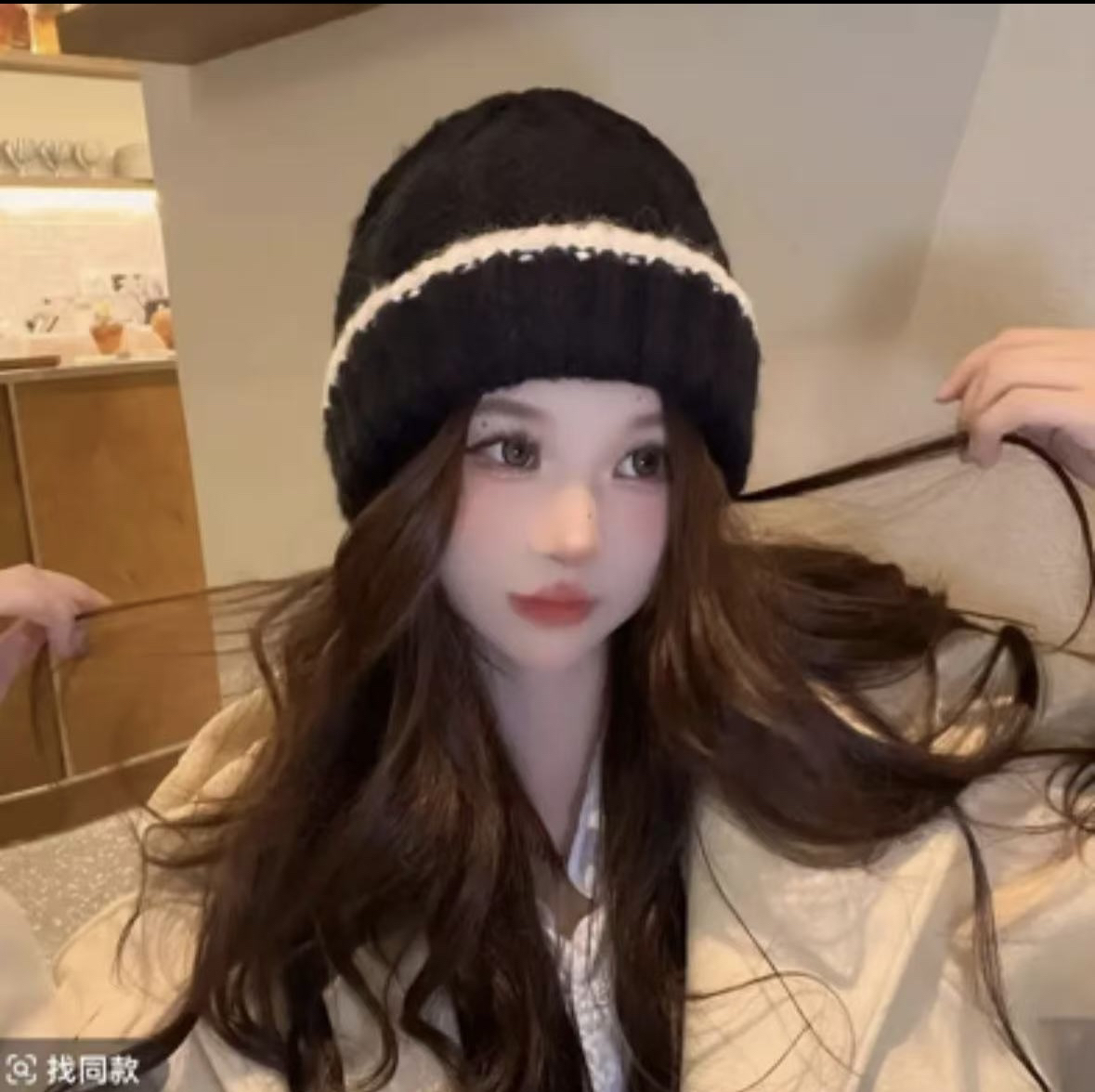 小xiang风秋冬法式针织帽优雅字母帽子百搭加厚保暖冷帽女士冬季