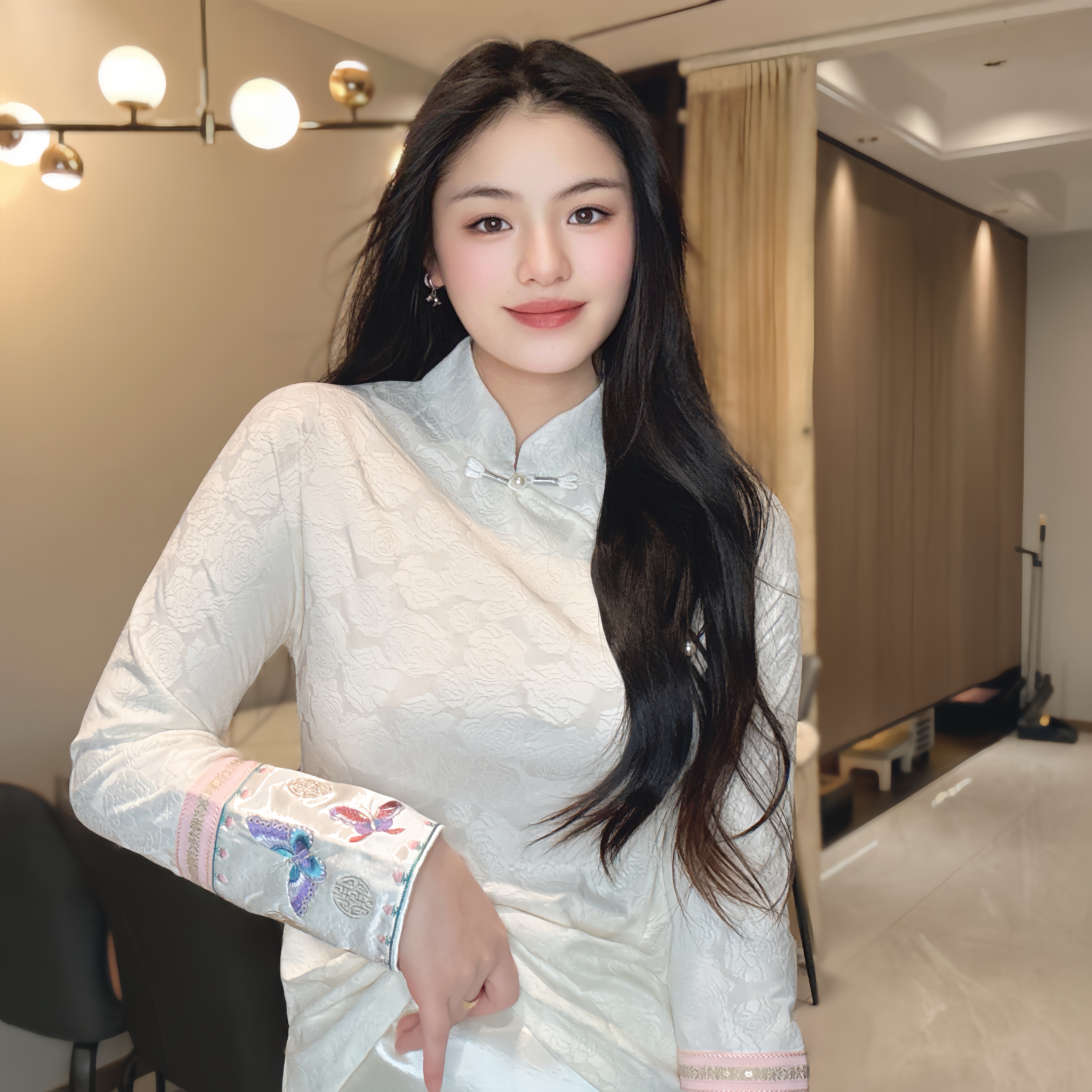 【云锦】新中式加绒加厚国风提花刺绣打底衫百搭气质刺绣内搭