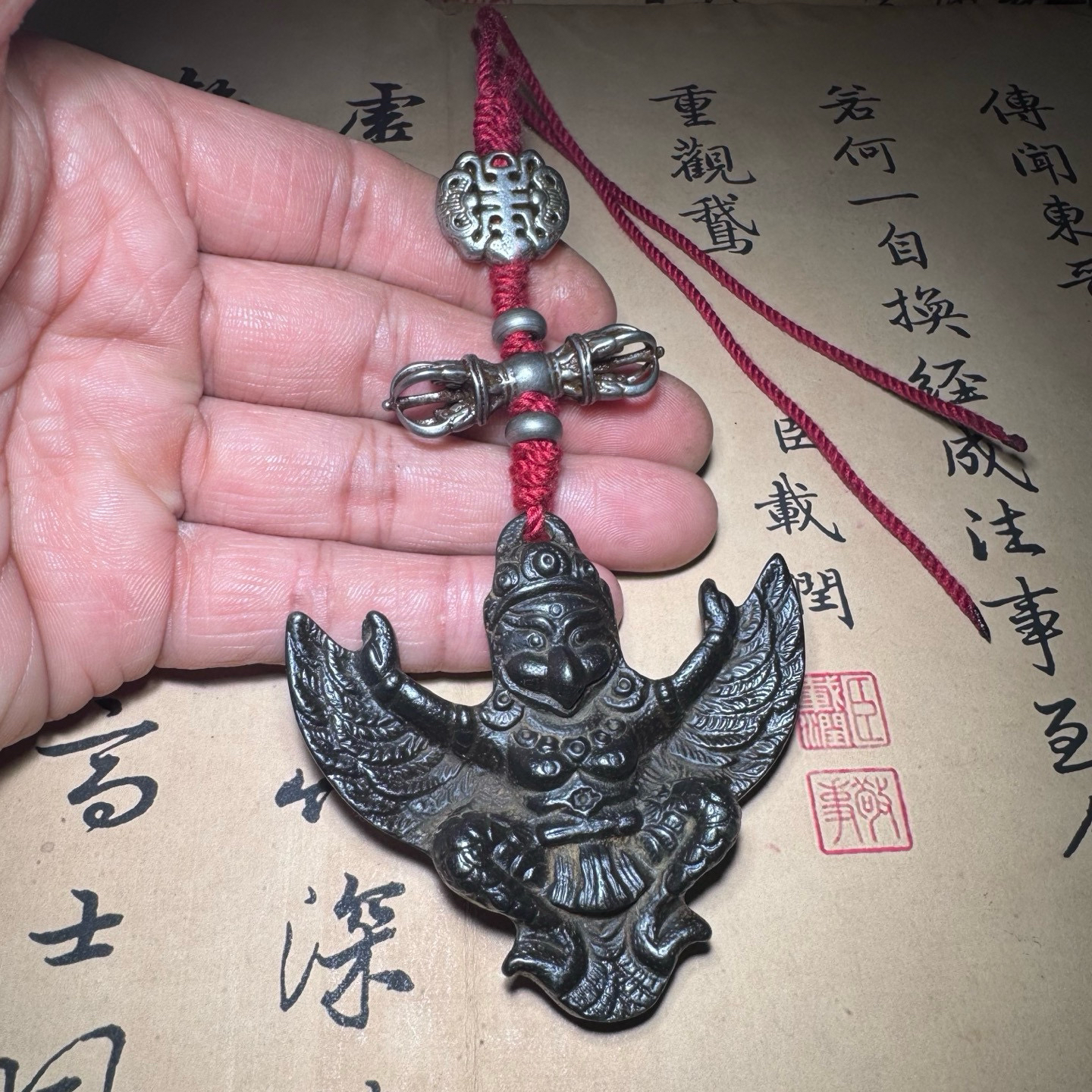 铁磁铁手链 黑漆股大鹏鸟做旧素款复古吊坠配件腰牌挂件古玩文玩