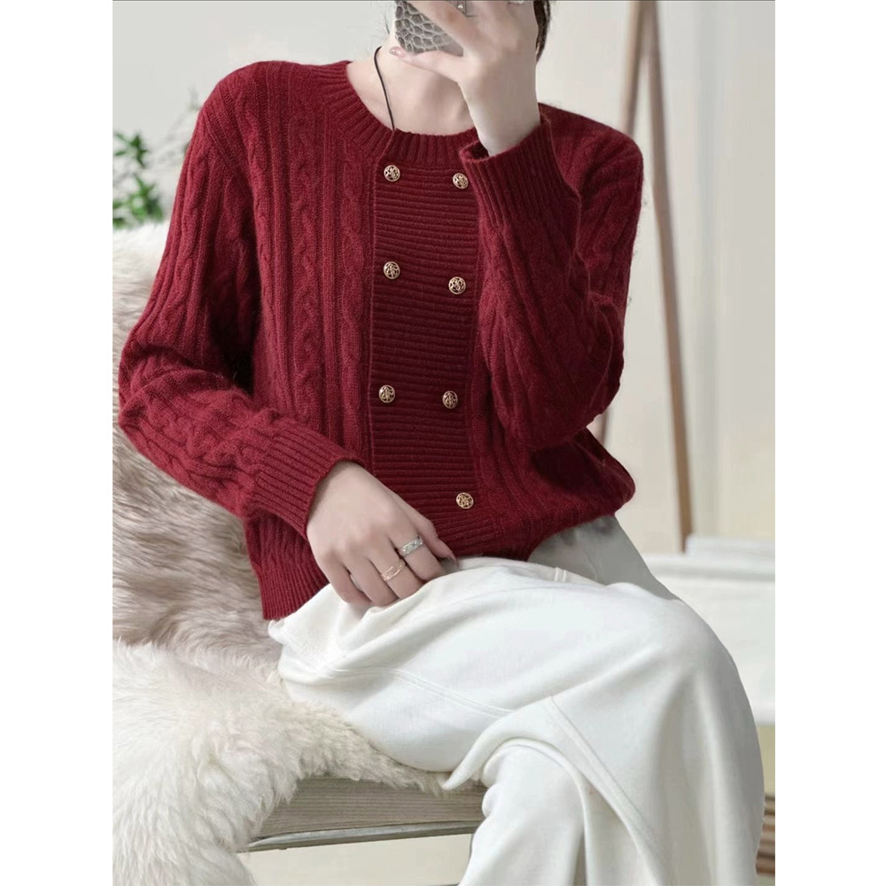 针织女毛针织衫本命年红色短毛衣时尚上衣  亚九   23-3030