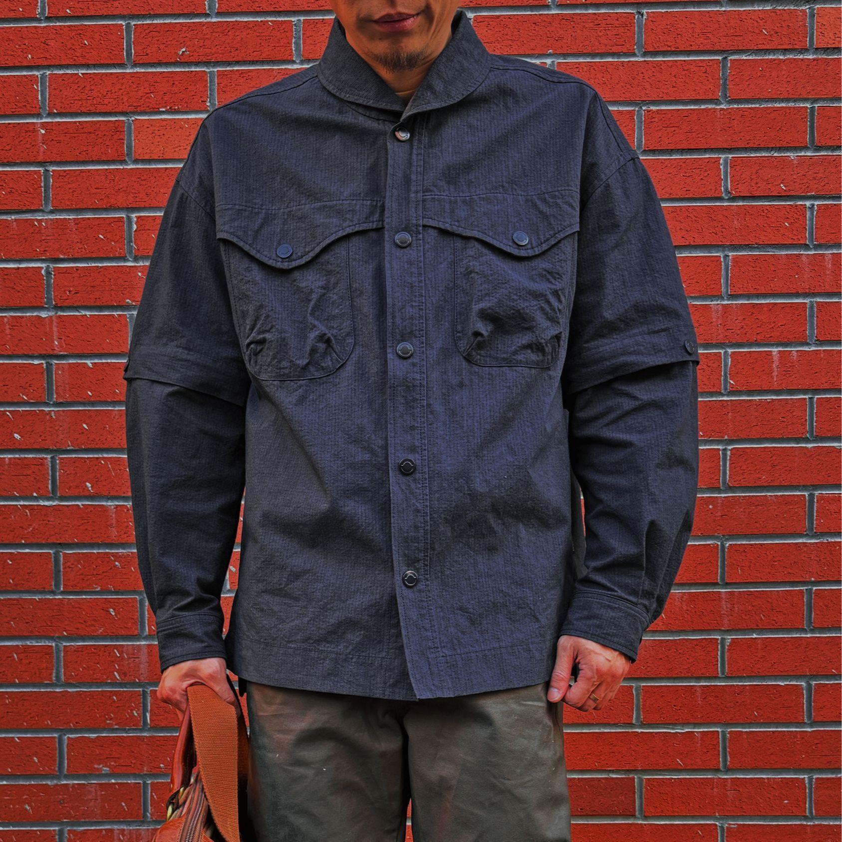 INSLOWS秋季美式复古工装衬衫式夹克外套翻领宽松休闲外套夹克男