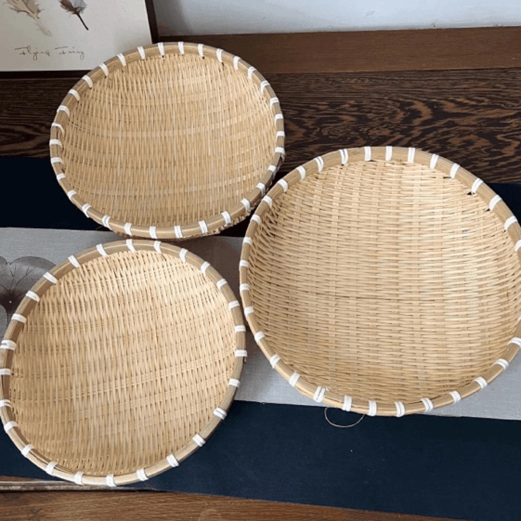 A手工竹编馒头筐三件套25/28/30厘米