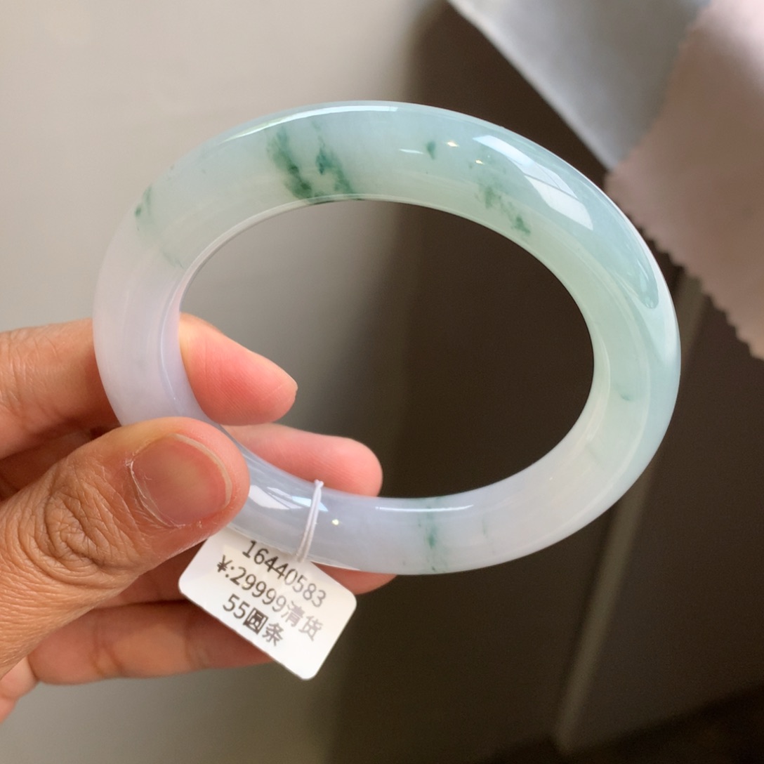 翡翠未镶嵌手镯冰飘花圆条