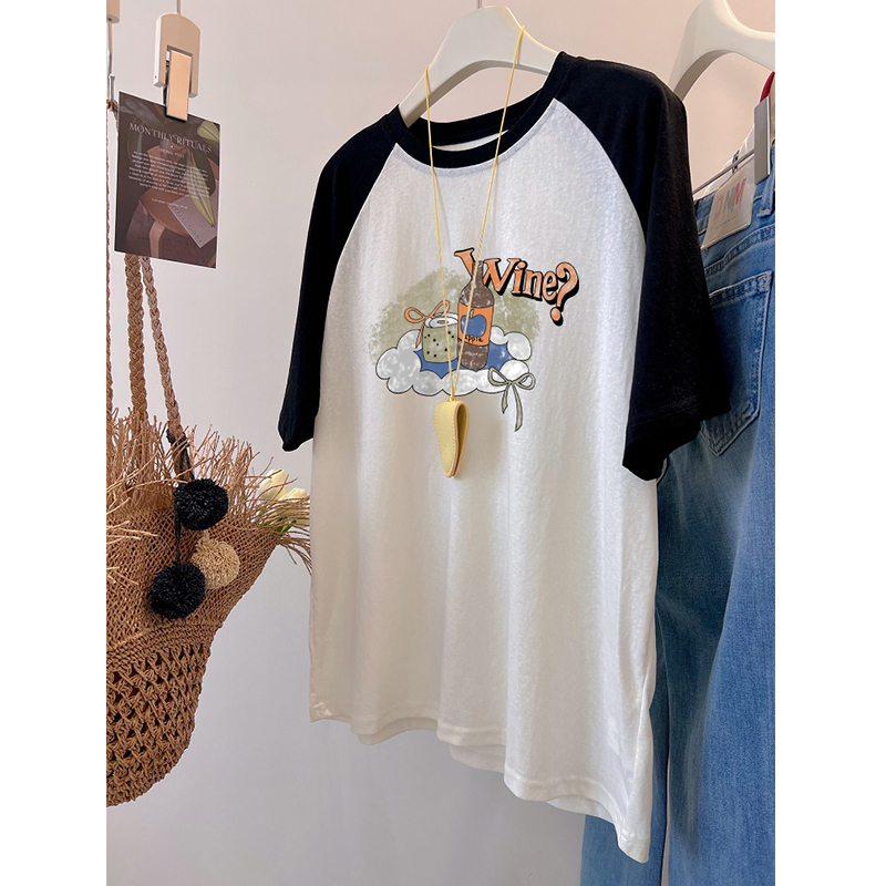 夏季2025新款宽松oversize短袖T恤女胖mm大码200斤雪花棉插肩上衣