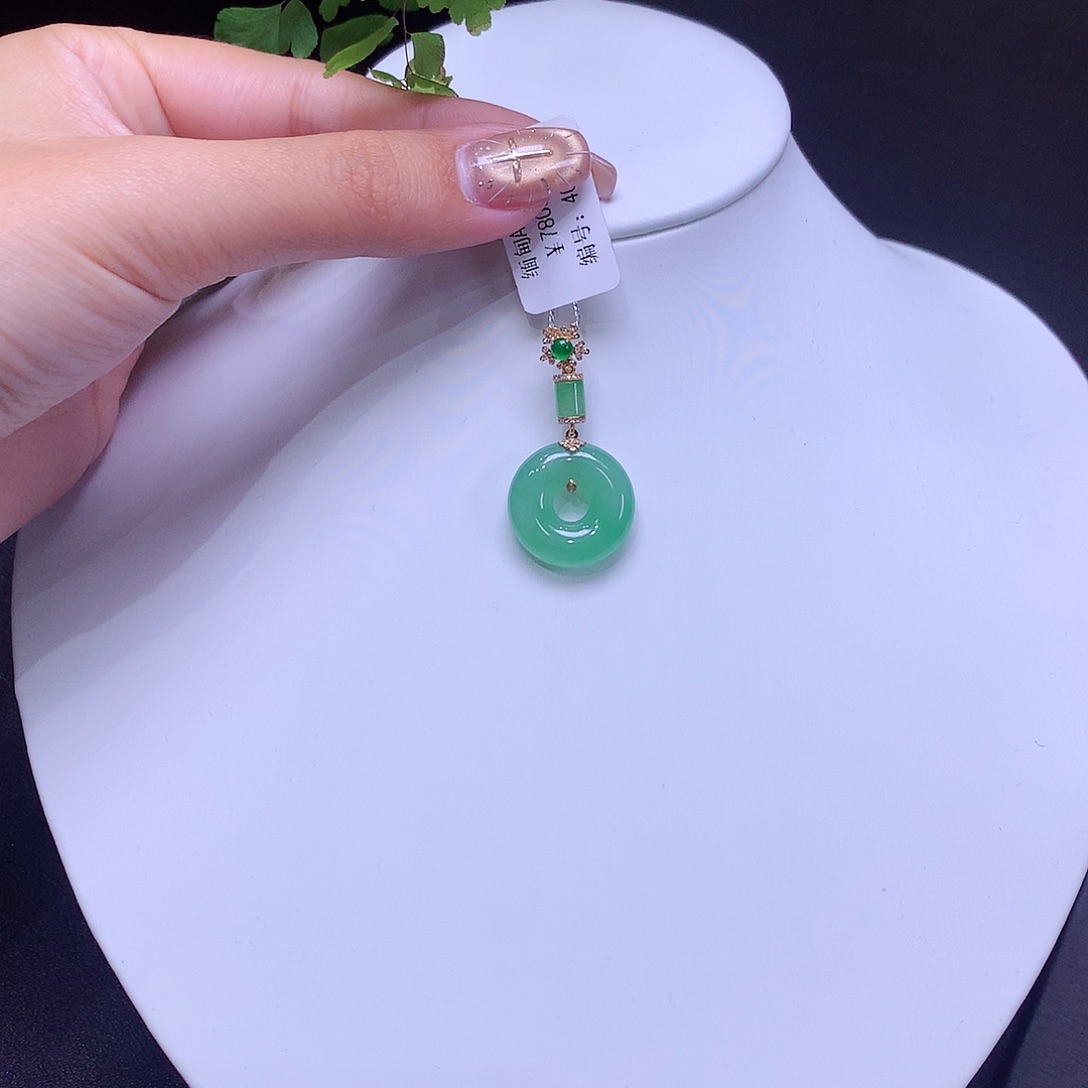 翡翠18K金镶嵌吊坠(不含链)18.4-5.4