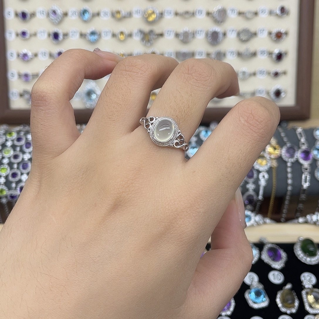 岫玉银S925镶嵌戒指