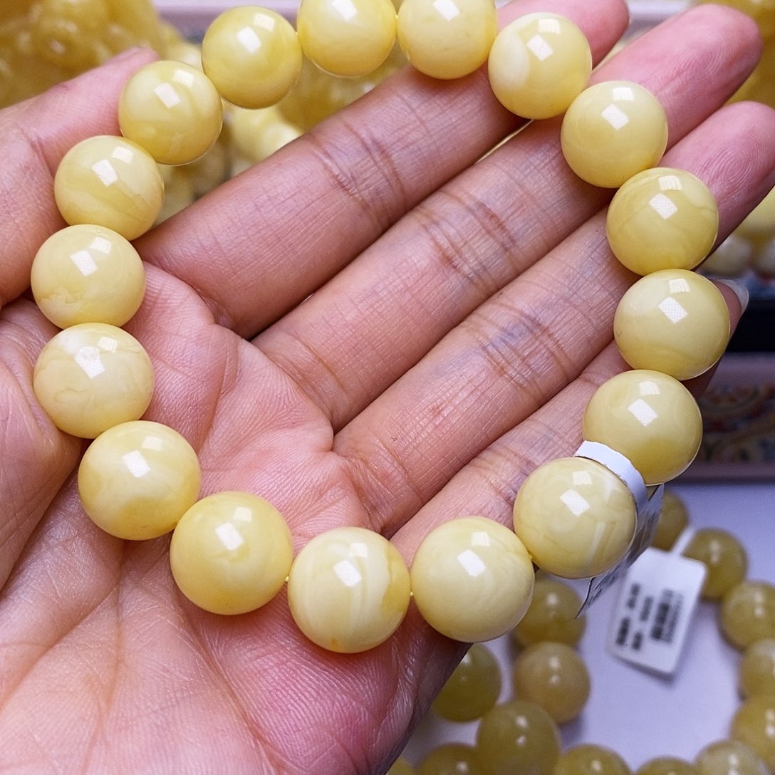 蜜蜡未镶嵌手串12圆珠手串