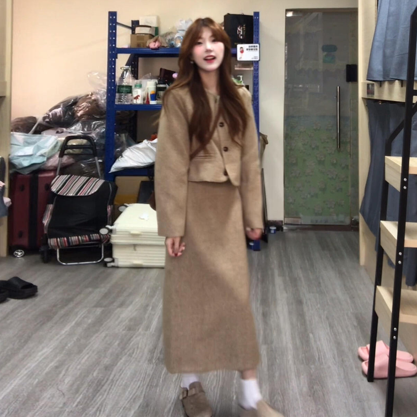 新款小个子西装连衣裙子女秋冬季温柔富家千金感穿搭套装长裙8266