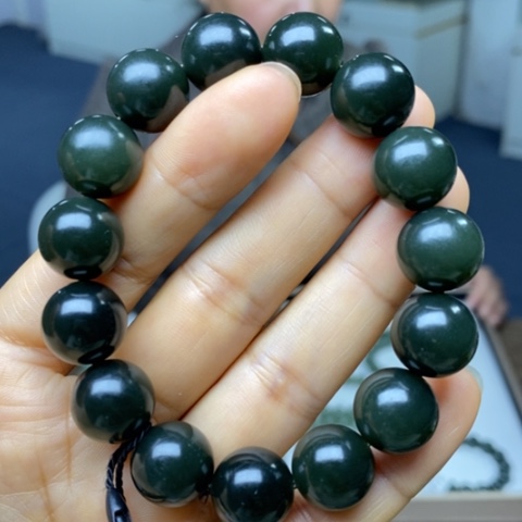 和田玉未镶嵌手链塔青14