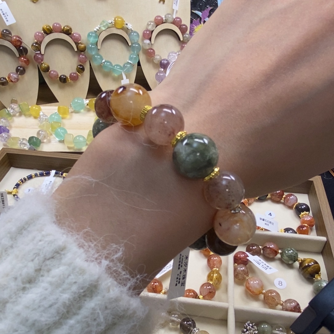 水晶手链银S925镀金镶嵌绿祖母晶彩草莓晶