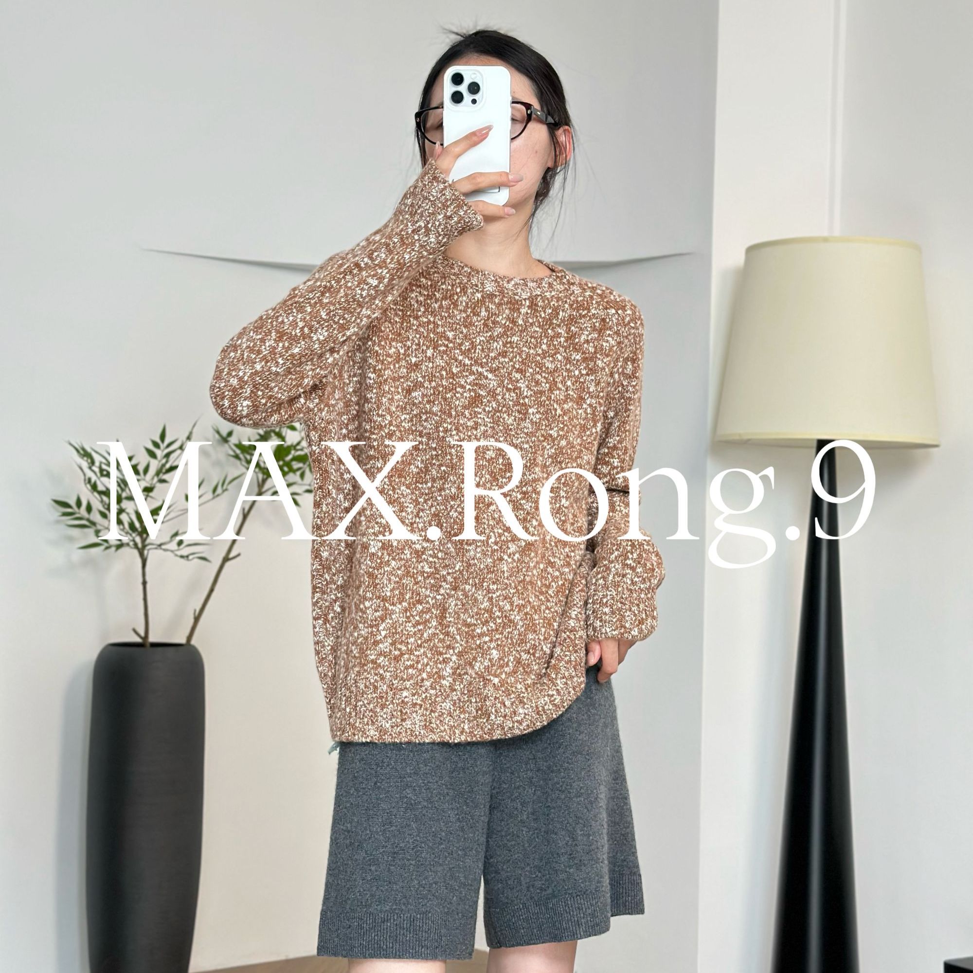 MAX.Rong.9清新显白圆领套头 花纱针织上衣 TY