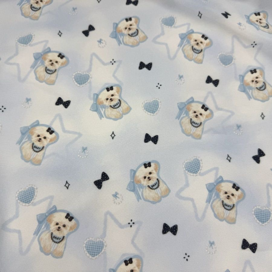 全棉府绸40支高密蓝底狗肠圈方巾口水巾睡衣印花布