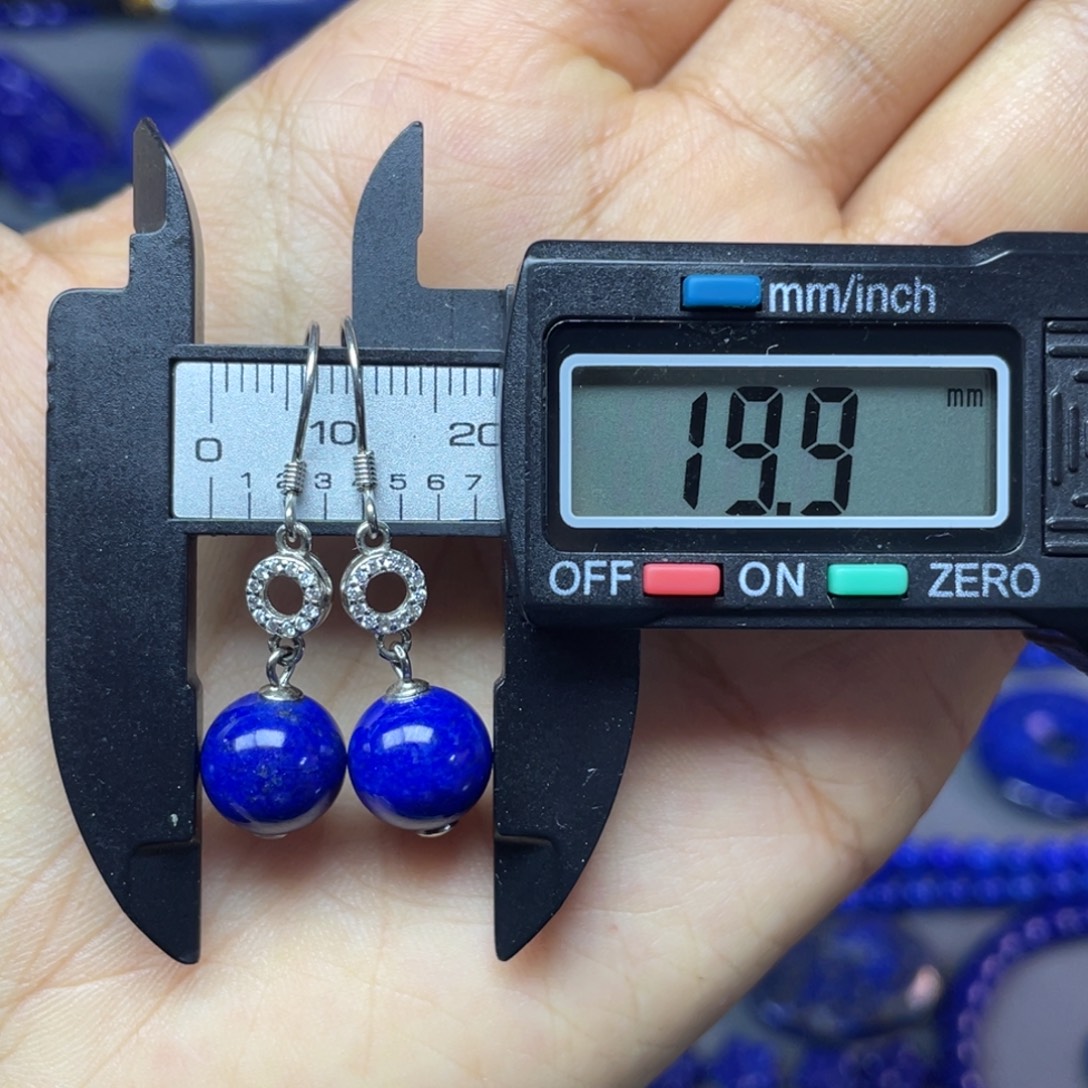 青金石银S925镶嵌10mm耳饰