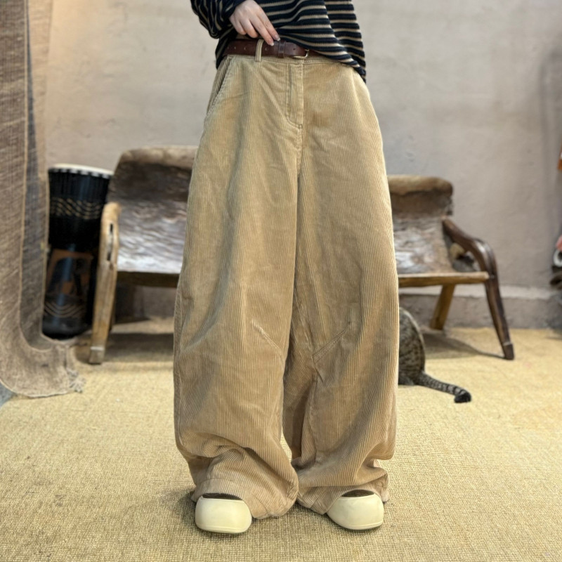 241014忆古朴拙冬季双层纯棉坑条绒直筒裤复古做旧百搭宽松休闲裤