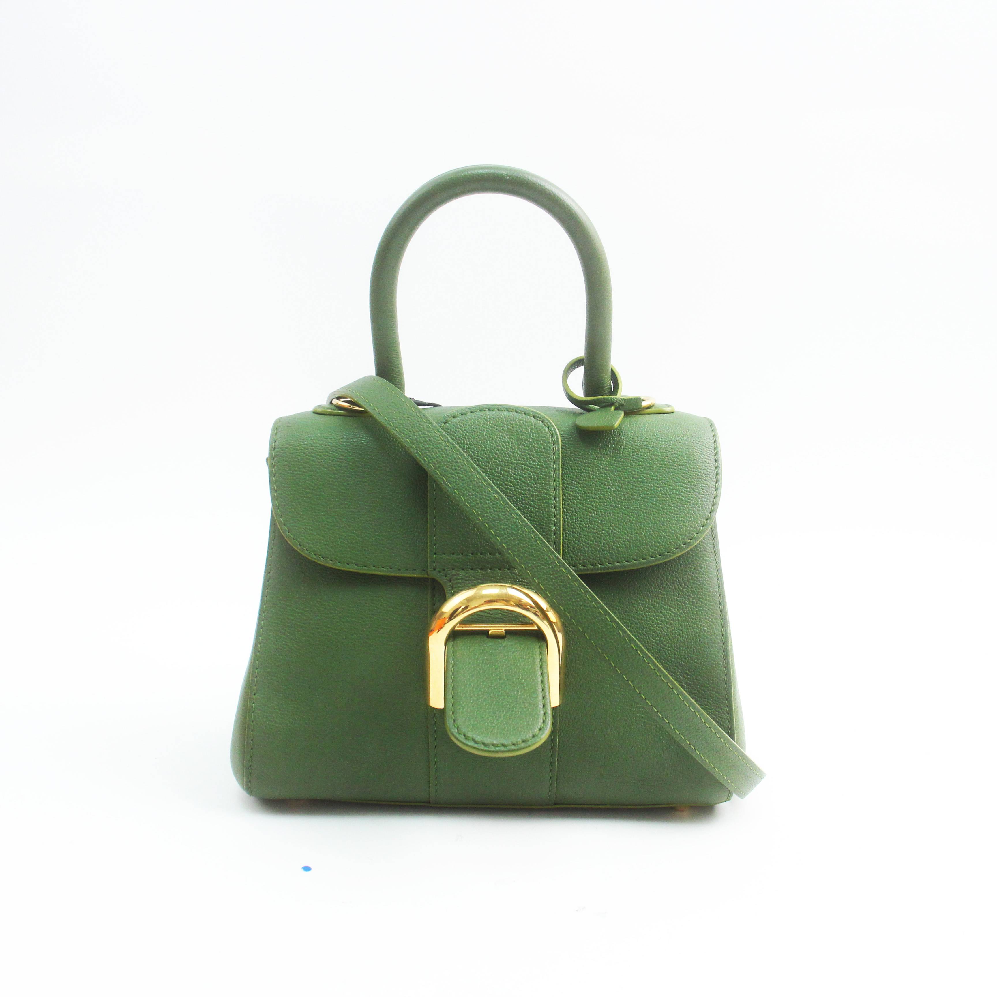 95新 Delvaux/德尔沃 78101B墨绿色金扣brillant mini手提斜挎包