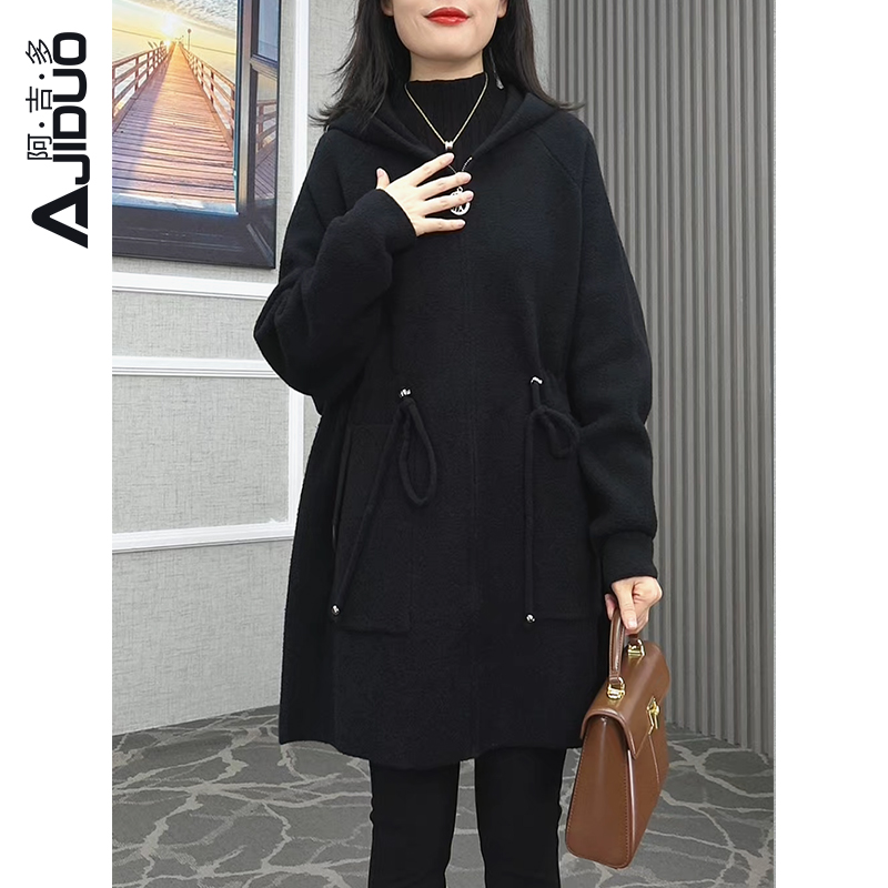 阿吉多加绒加厚款厚款防风毛呢外套上衣时尚百搭冬季外套A60638