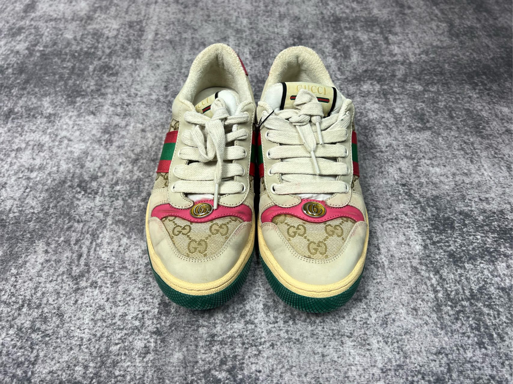 95新 GUCCI/古驰 GUCCI古驰粉色老花脏脏鞋 37码 98新 B11703