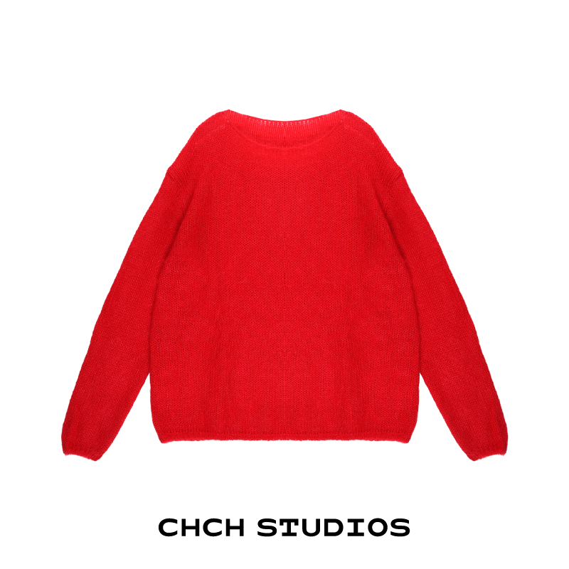 RAZZ113778时尚简约一字肩宽松毛针织衫女2025年冬季长袖休闲毛衣