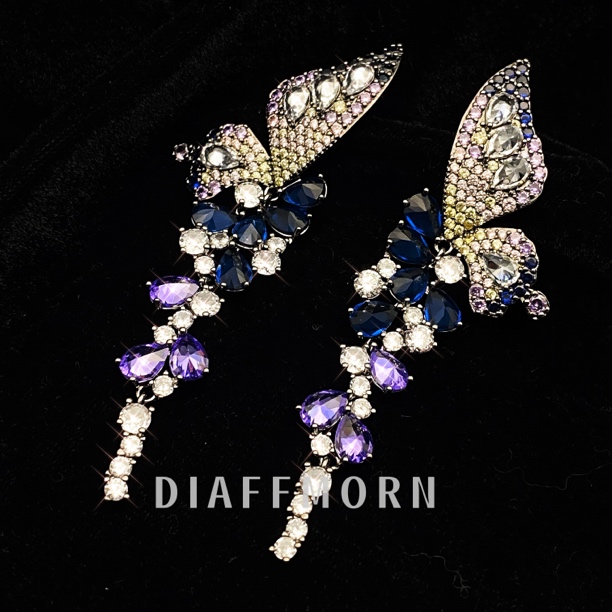 铜合金合成锆石耳饰 YM《蝶舞》 超美重工精致奢华蝴蝶耳环