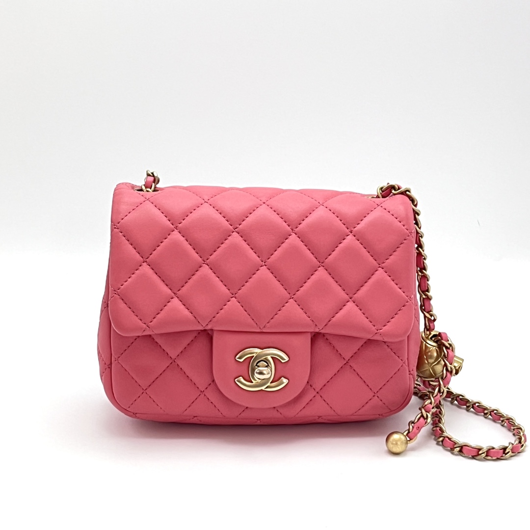 95新 Chanel/香奈儿 珊瑚粉金球方胖子单肩斜挎包02154