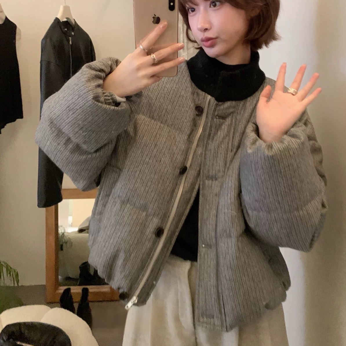 撞色领加厚保暖棉服女2025冬季休闲韩系短款外套