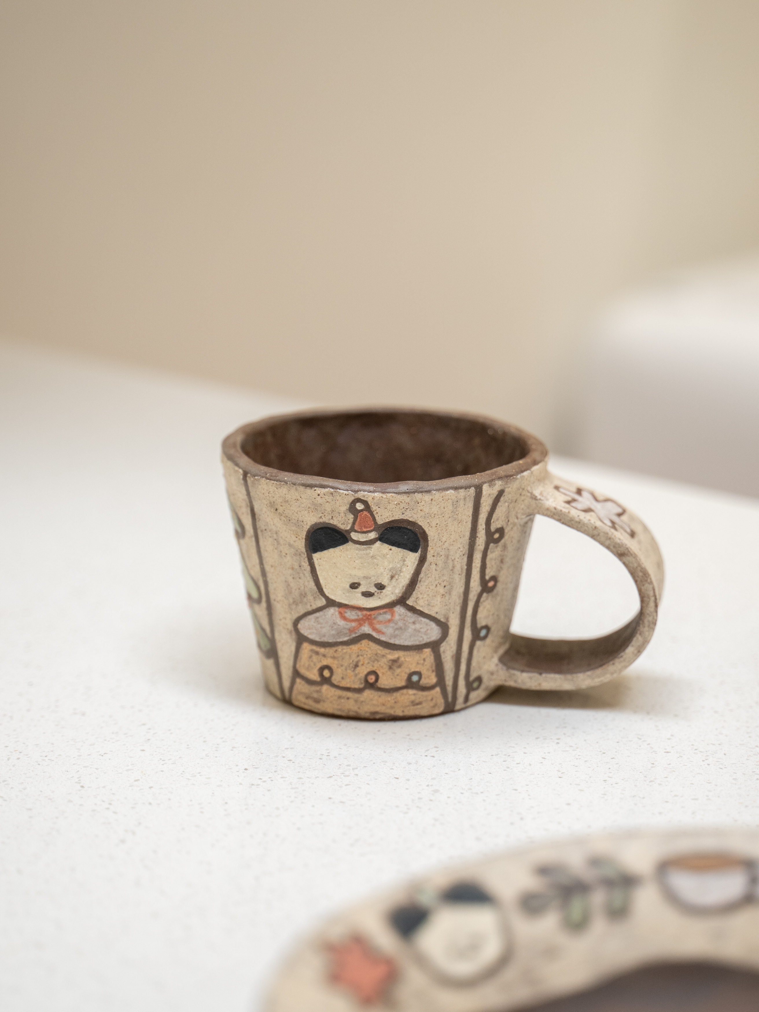 山花 | 手捏冬日系列小熊猫雪人小插画马克杯陶瓷杯