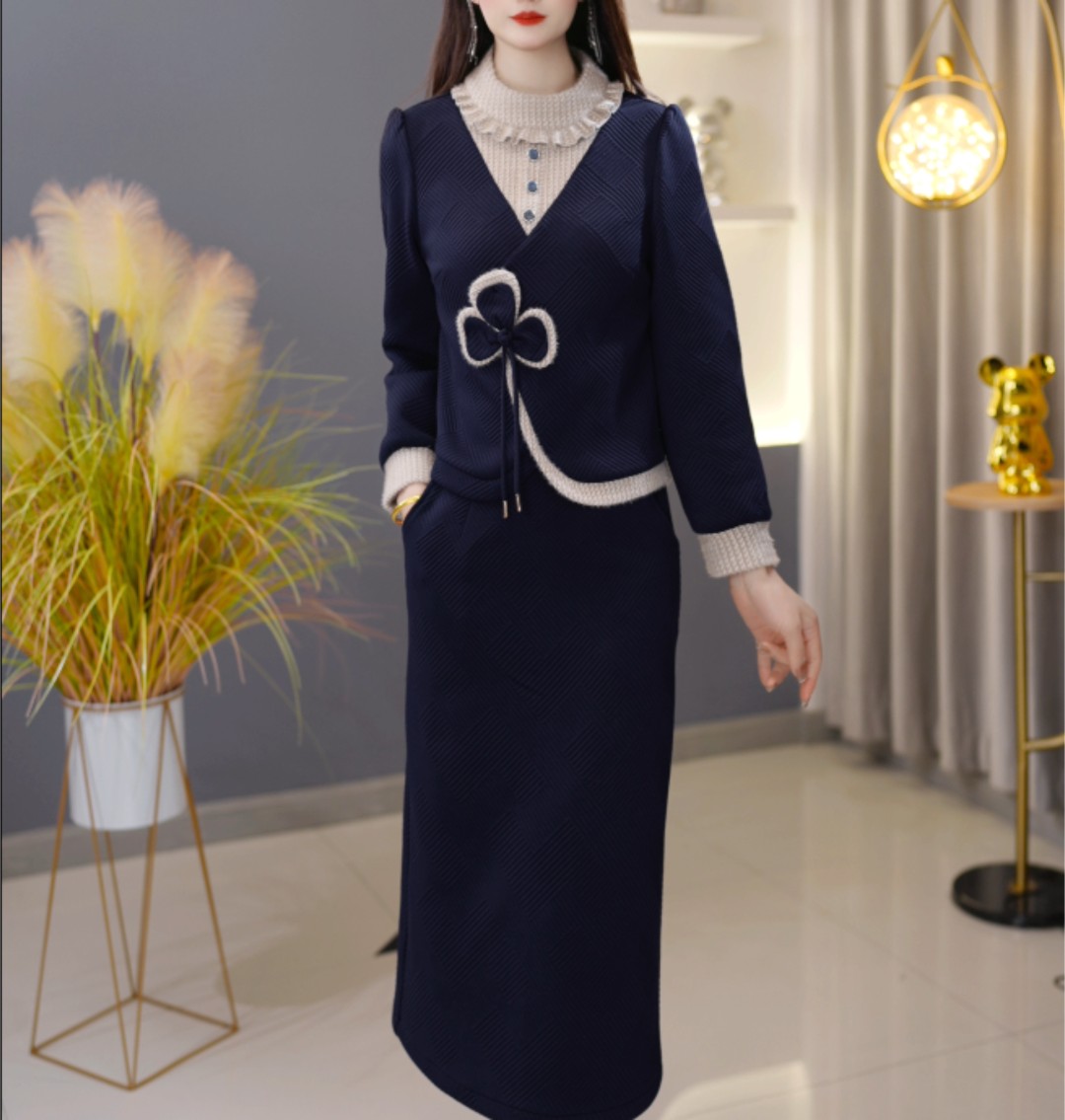 【冬季新品】C1537时尚高端中长款两件套保暖棉服修身显瘦冬季潮流