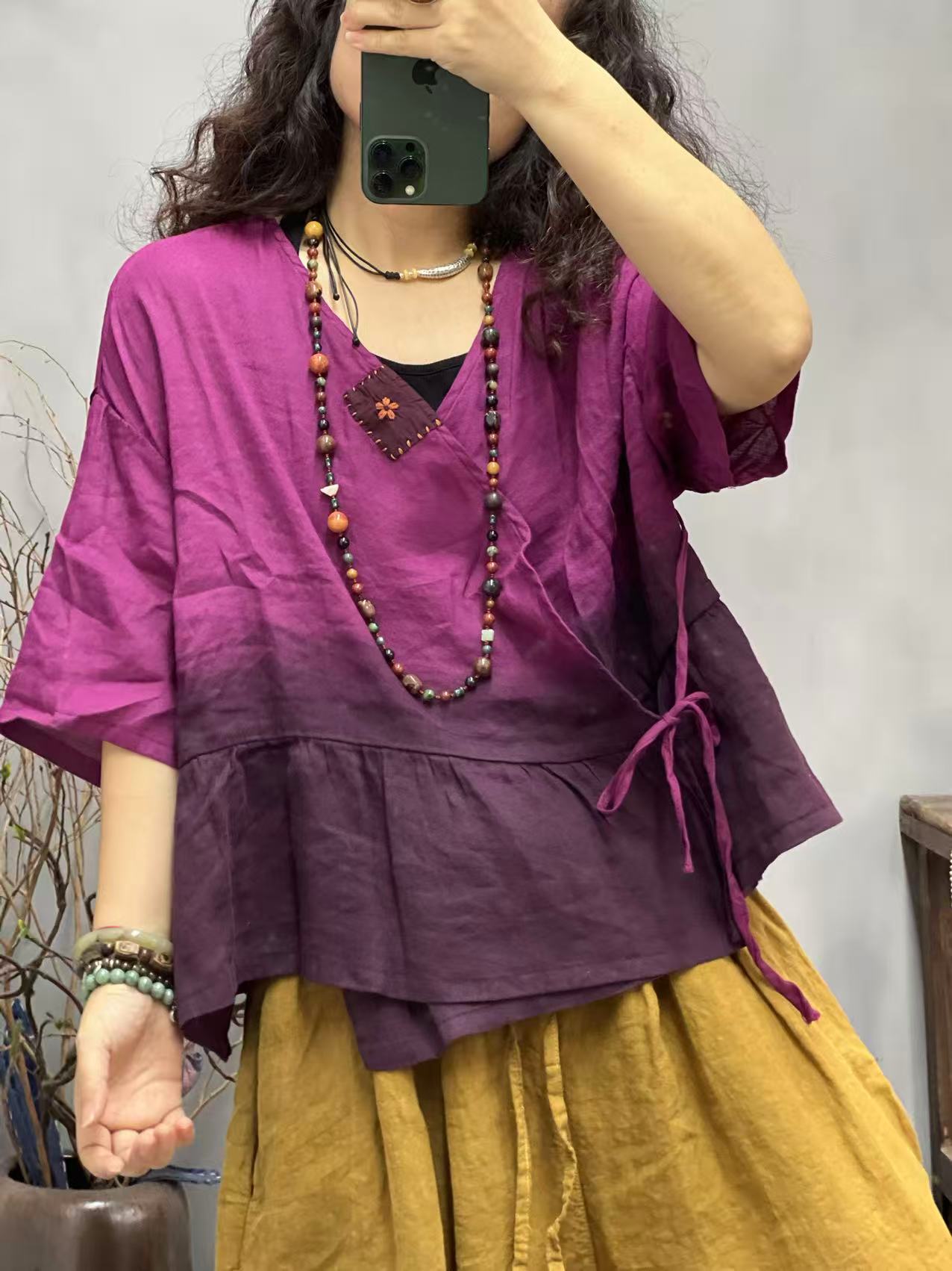 LZH 089 夏季新品渐变色细麻系绳开衫文艺女士上衣 胸围132衣长54