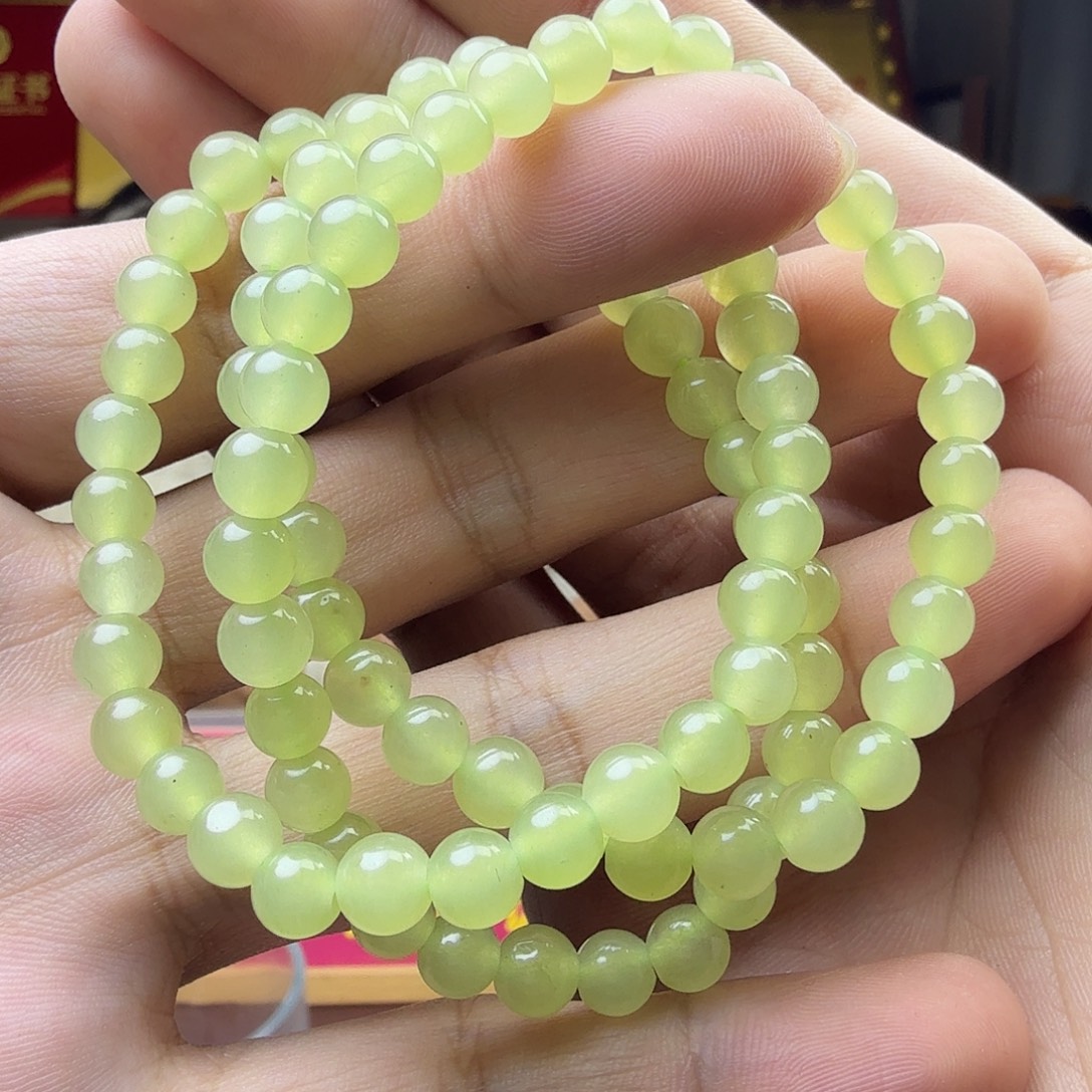 和田玉未镶嵌手串天然和田玉黄口料三圈 产地新疆 有运费险