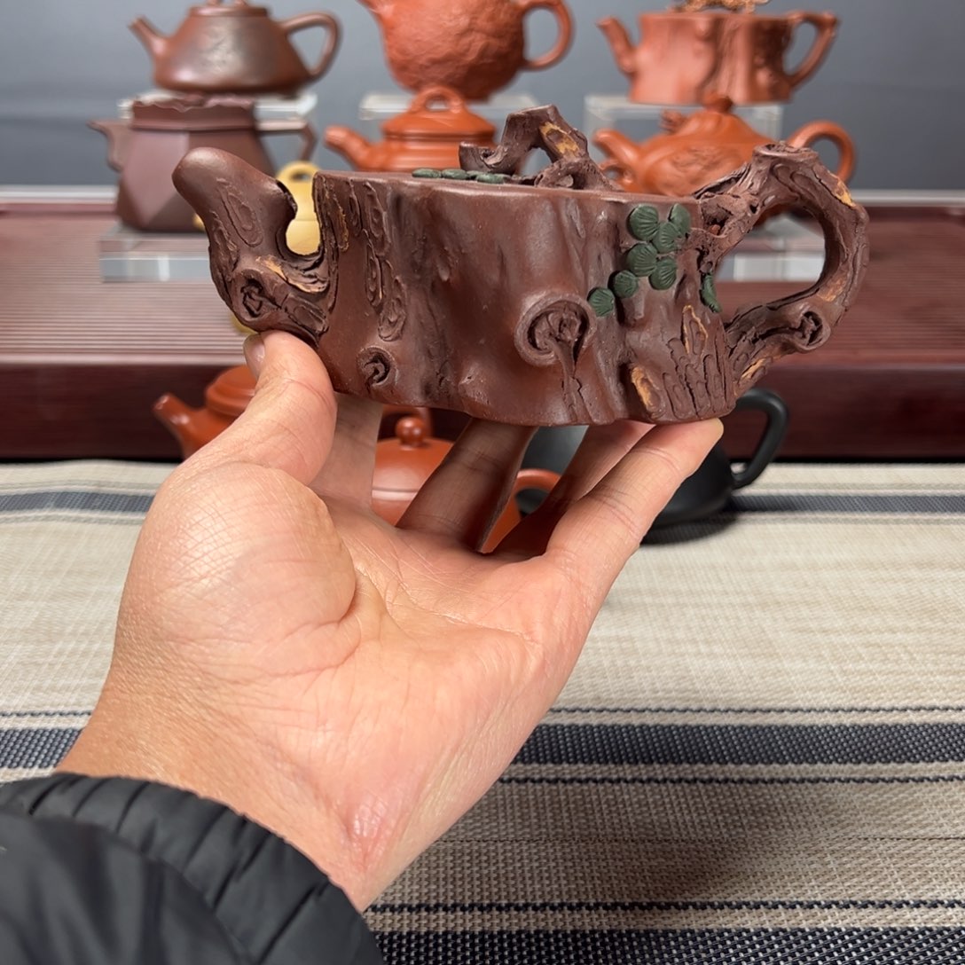 紫砂茶壶E*树桩200C紫泥