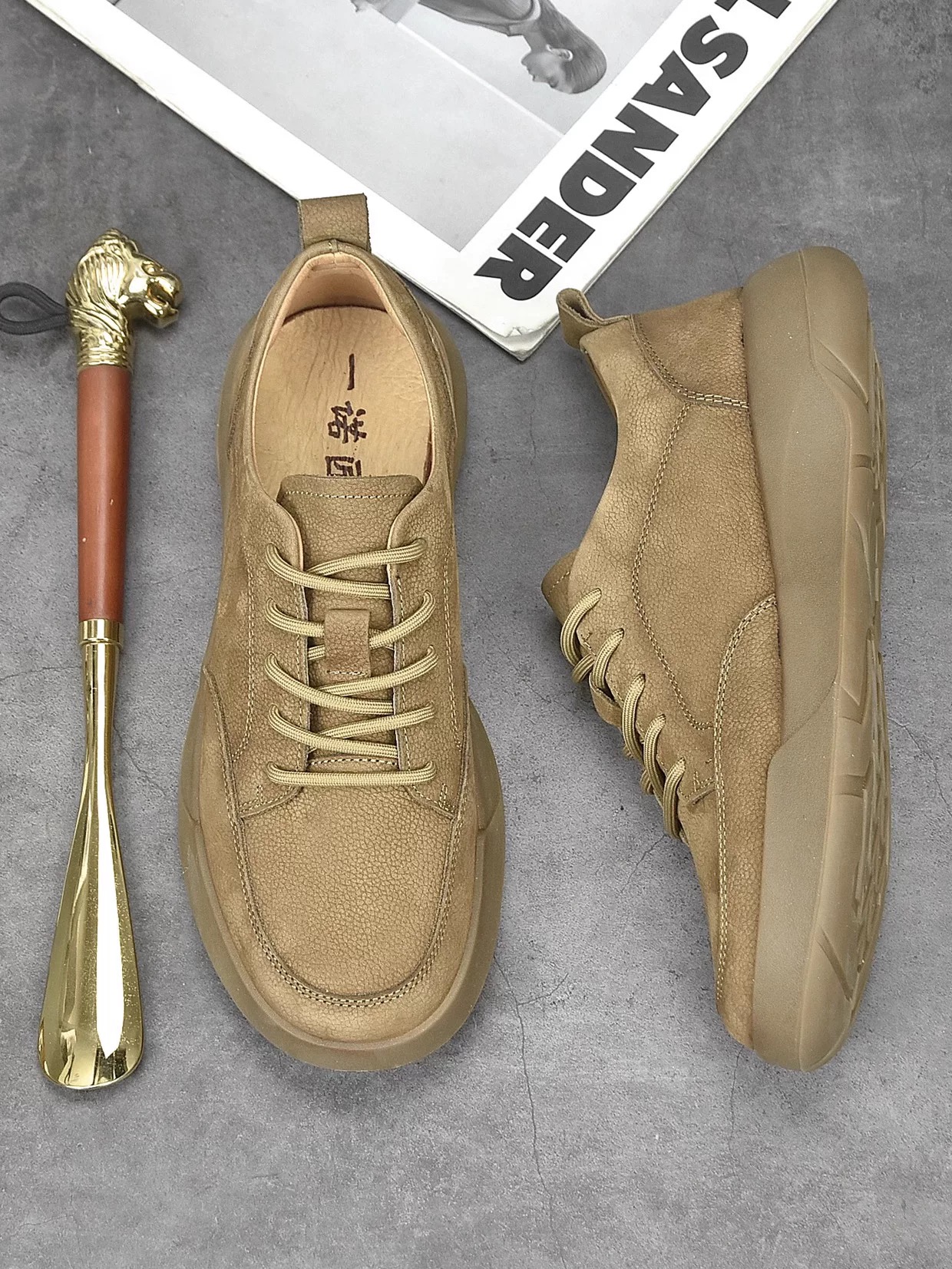 头层牛皮低帮男鞋夏季新款软底休闲皮鞋宽头百搭复古系带鞋子男潮